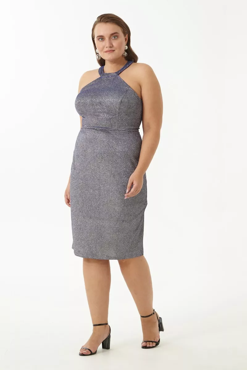 Saxon Blue Plus Size Sleeveless Mini Dress